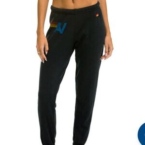 Aviator Nation Black and Gray Sweatpants with Wide Elastic Waistband